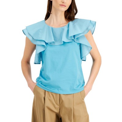 

Женская синяя шелковая блузка с рюшами Weekend MaxMara  BHFO 8522, Turquoise