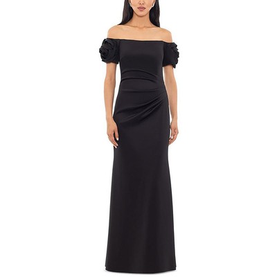 Xscape Womens Black Floral Off-The-Shoulder Evening Dress Gown 14 BHFO 5438