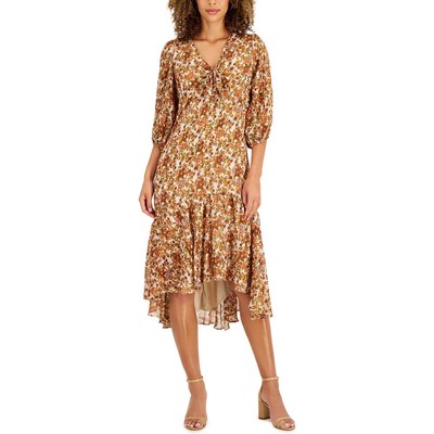 Женское коричневое прозрачное миди-платье Taylor с цветочным принтом Petites 10P BHFO 9346