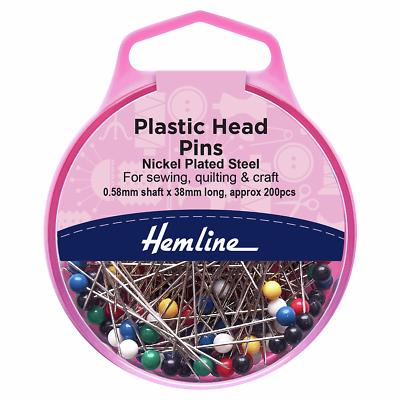 Hemline: Pins: Plastic Head: 0.58 x 38mm: Nickel Plated Steel: 200 Pieces