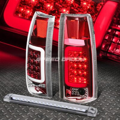 ХРОМИРОВАННЫЙ КОРПУС, КРАСНЫЙ 3D СВЕТОДИОДНЫЙ ЗАДНИЙ ФОНАРЬ + 3-Й СТОП-СИГНАЛ ДЛЯ 92-00 SUBURBAN/ TAHOE/YUKON