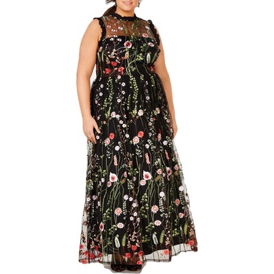 City Studio Womens Black Embroidered Floral Maxi Dress Gown Plus 20W BHFO 7361