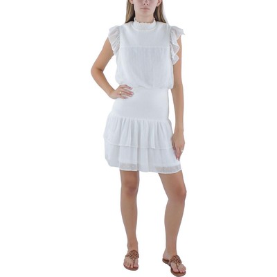 Женское приталенное расклешенное платье Aqua с оборками и вышивкой цвета белый металлик, L BHFO 8877