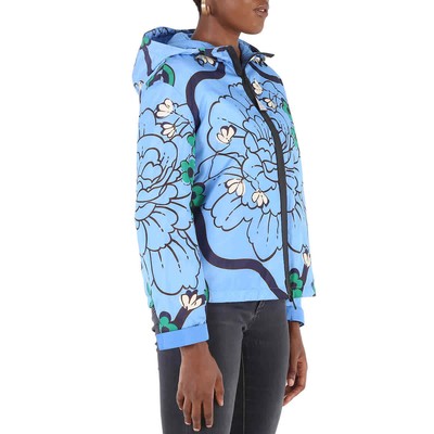 Pre-owned Moncler Lil Macro-floral Print Quilted Jacket, Brand Size 0 (x-small) In Blue