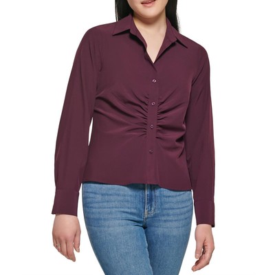 Женская фиолетовая рубашка Calvin Klein с рюшами и воротником на пуговицах XL BHFO 9205