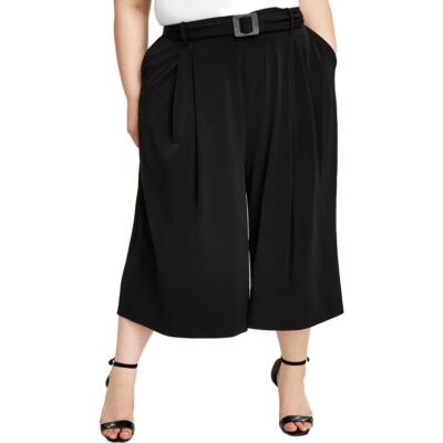 Calvin Klein Womens Black Pleated Cropped Wide Leg Pants Plus 2X BHFO 0260