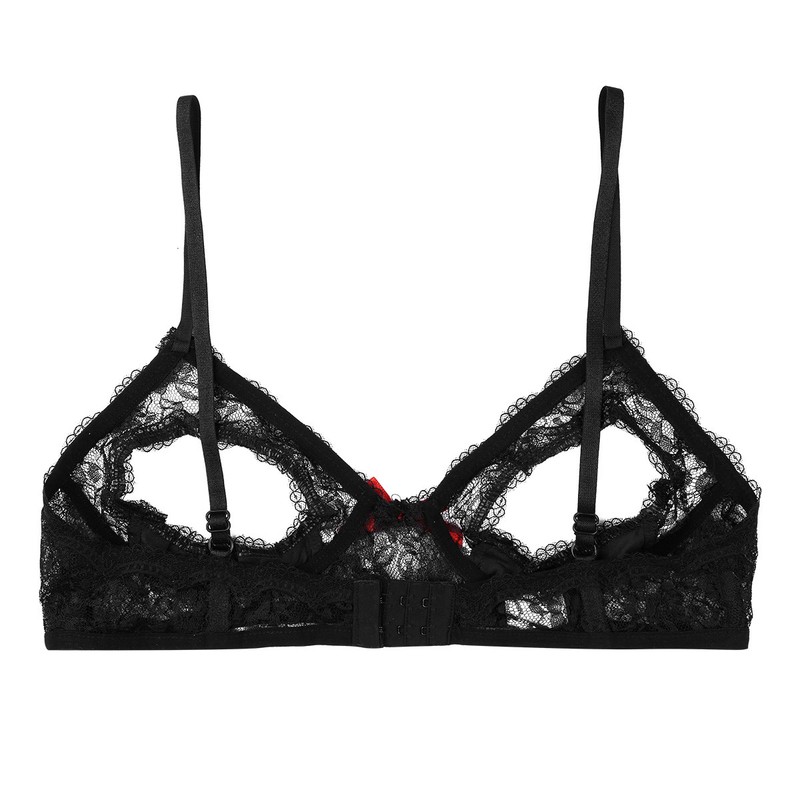 Womens Lace Wire Free Unlined Bra Top Open Tip Peek A Boo Exposed Bra 