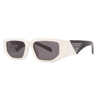 Pre-owned Prada Pr 09zsf 1425s0 55 Men's Rectangular Sunglasses - White/gray
