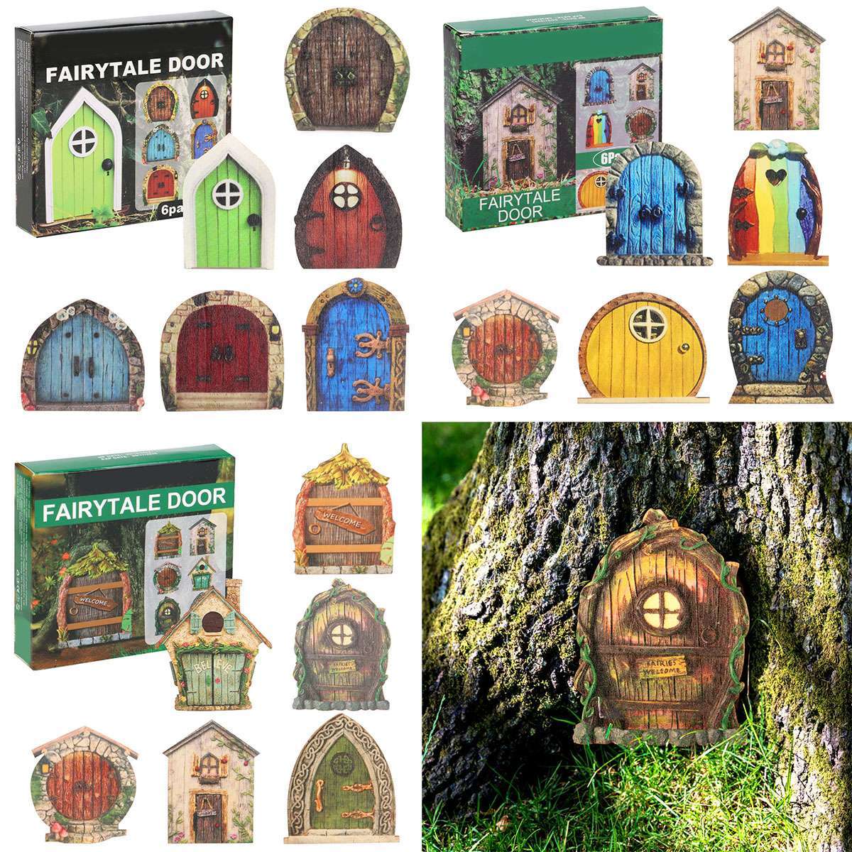 6PCS Mini Fairy Door for Home Garden Tree Fairy Door Outdoor/Indoor Decor