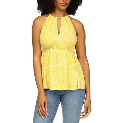 MICHAEL Michael Kors Womens Yellow Side Zipper Cut Out Halter Top XL BHFO 3347