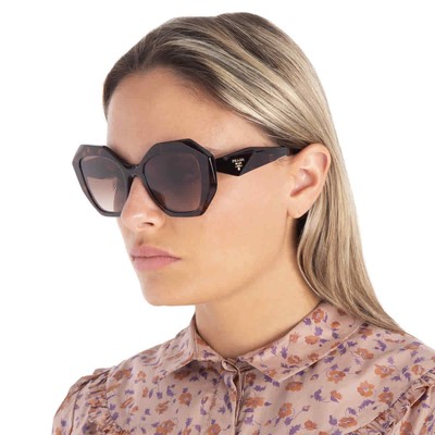 Pre-owned Prada Brown Gradient Geometric Ladies Sunglasses Pr 16ws 2au6s1 53