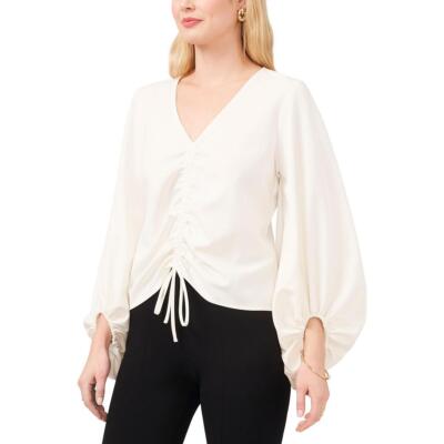 MSK Womens Ruched Puff Sleeves V Neck Blouse Top Petites BHFO 7441