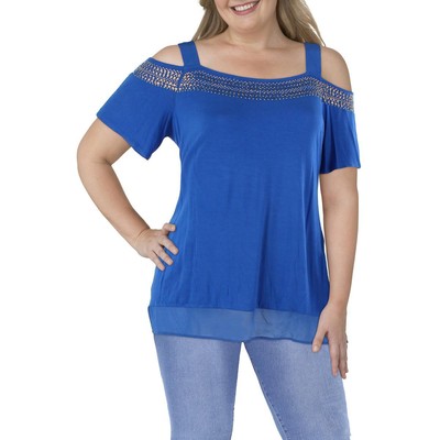 

Belldini Женская синяя блуза с пуловером и украшением плюс  BHFO 1109, Cerulean blue