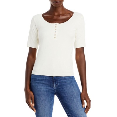 

Женская футболка цвета слоновой кости с рукавами до локтя Three Dots, футболка Henley  BHFO 9063, Pristine