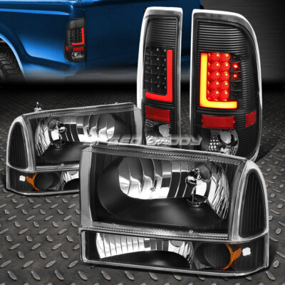 3D КРАСНЫЙ СВЕТОДИОДНЫЙ ЧЕРНЫЙ ПРОЗРАЧНЫЙ ЗАДНИЙ ФОНАРЬ + ЧЕРНАЯ ЯНТАРНАЯ ФАРА ДЛЯ 99-04 SUPER DUTY