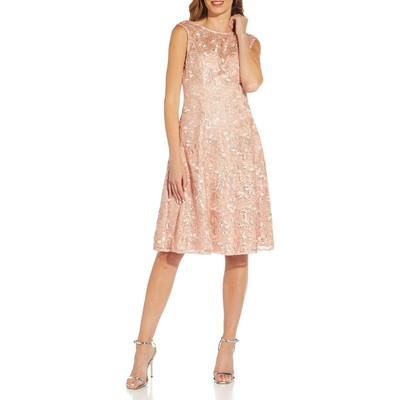 Женское розовое миди-платье Adrianna Papell Party Party Fit & Flare с блестками 6 BHFO 8056