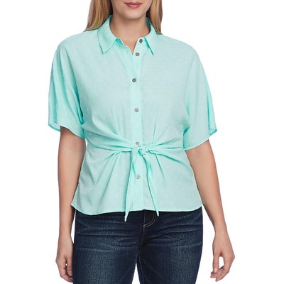 Женская зеленая блузка с открытыми плечами Vince Camuto, верхняя рубашка на пуговицах, S BHFO 7569