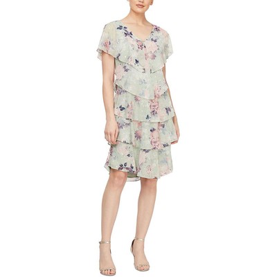 

Женское зеленое шифоновое многоярусное платье прямого кроя SLNY  BHFO 0560, Sage multi