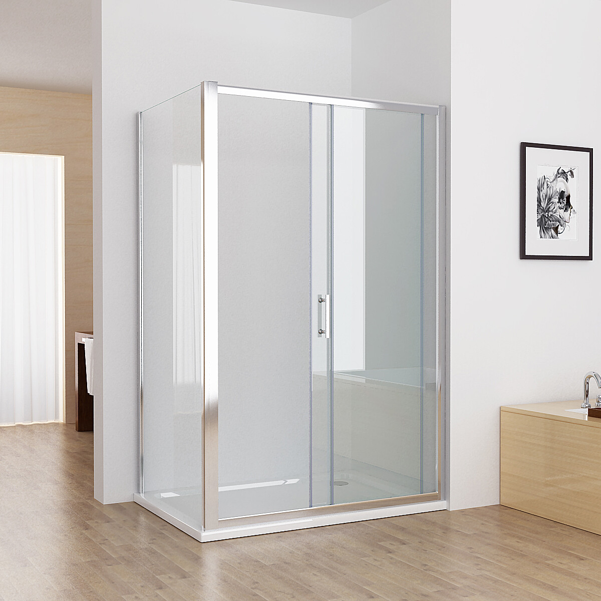 Sliding Door Shower Enclosure Cubicle Screen Side Panel Glass Tray