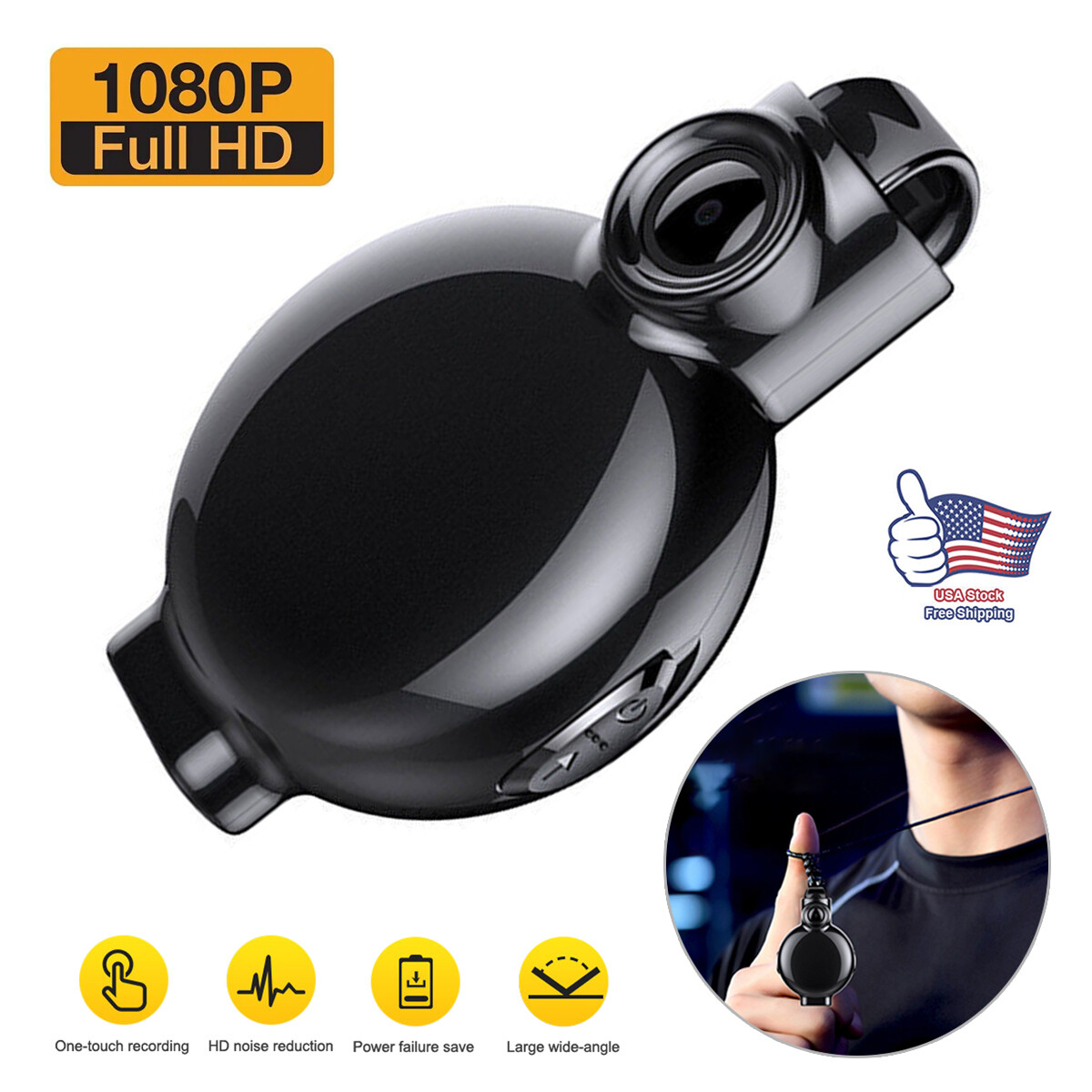 Hidden Spy Camera HD 1080P Small Video Voice Recorder Necklace Wearable Cam 8G