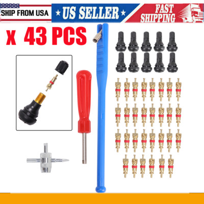 43x Kit Valve Stem Installation Remover Repair Tool Puller Car Tire Plug Core US