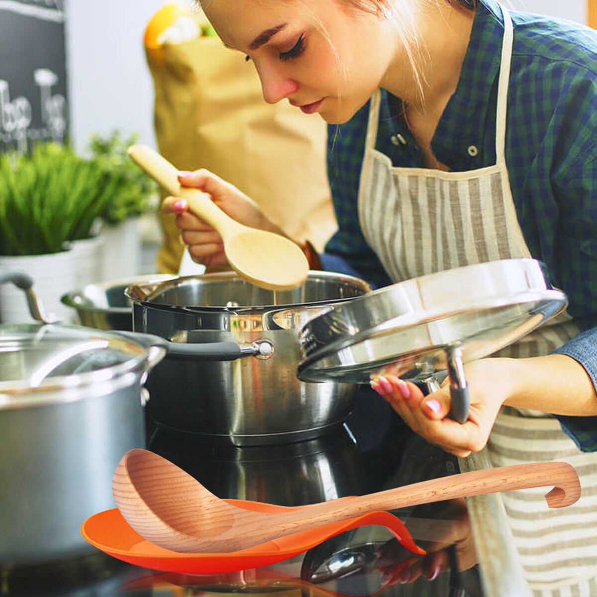 6 Pcs Kitchen Silicone Spoon Rest Heat Resistant Utensil Rest Ladle Spoon Holder