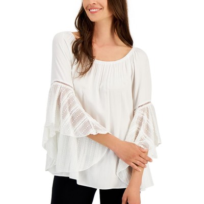 Женская белая кружевная блузка-рубашка с расклешенным рукавом Fever Womens XS BHFO 4041