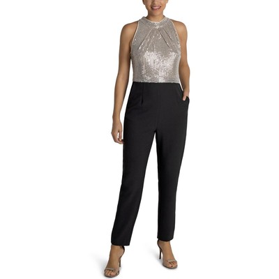 

Женский бежевый вечерний прямой комбинезон с пайетками Julia Jordan  BHFO 6677, Beige/black
