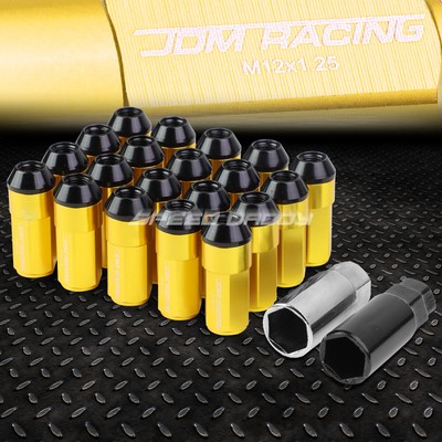 20 ШТ./КОМПЛ. АЛЮМИНИЕВЫЕ ГАЙКИ С ЗОЛОТЫМИ НАКОНЕЧНИКАМИ JDM С КРЫШКОЙ + АДАПТЕР M12X1.25 ДИАМЕТРОМ 23 ММ/ВЫСОТОЙ 53 ММ