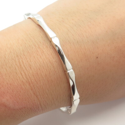 925 Sterling Silver Vintage Mexico Bamboo Bangle Bracelet 8