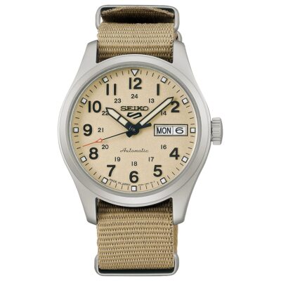 Pre-owned Seiko 5 Sports Sbsa199 Beige Suit Style Mechanical Men's Watch With Box