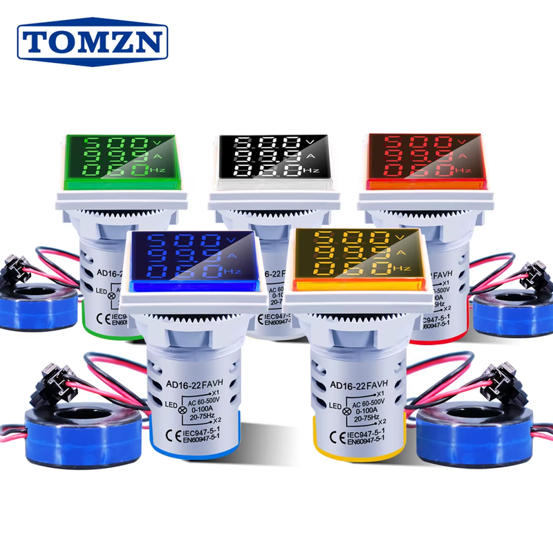 AC 60-500V 1-100A LED Digital Voltmeter Ammeter Hertz HZ Signal Lights 220V Volt