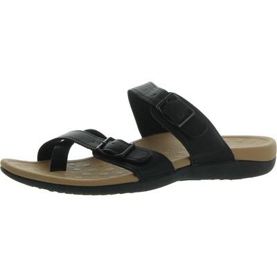 Mysoft Womens Black Faux Leather Slide Sandals 8.5 Medium (B,M) BHFO 4101