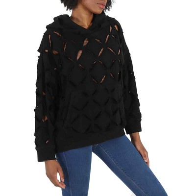 Pre-owned Versace Ladies Black Cut-out Detail Distressed Hoodie