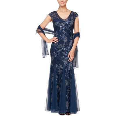 

Alex Evenings Женское темно-синее кружевное вечернее платье из 2 предметов  BHFO 3736, Navy