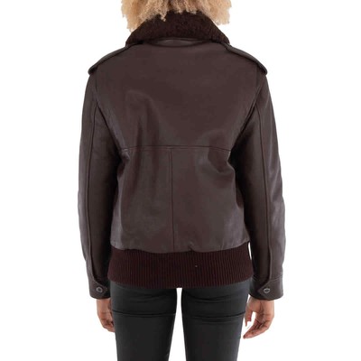 Pre-owned Burberry Ladies Dark Brown Shandwick Detchable Shearling Collar Flight Jacket