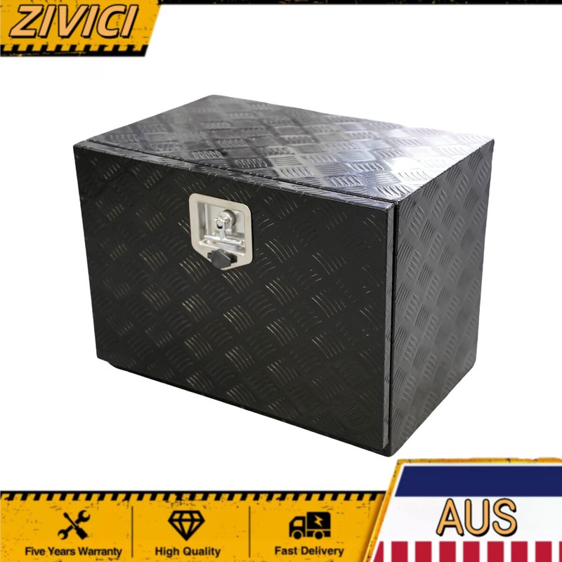 Black 600x400x450mm Checker Plate Aluminium Under Truck Tray Tool Boxes