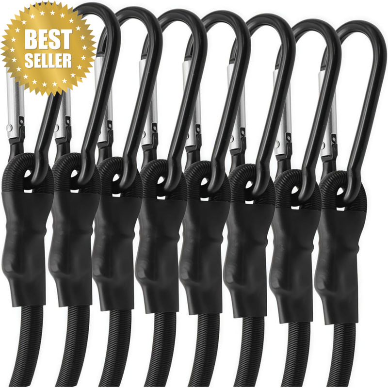 8 Pack 12 Inch Heavy Duty Bungee Cords with Carabiner Hooks, Premium Elastic Bun