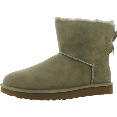 Ugg Mini Bailey Bow II Womens Suede Booties with Satin Back Bow Brown 8