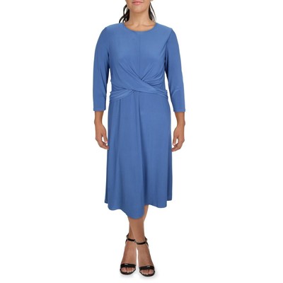 Женское дневное платье миди из синего джерси до середины икры Lauren Ralph Lauren 16 BHFO 2157