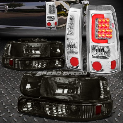 ДЫМЧАТО-ЯНТАРНАЯ ФАРА + ХРОМИРОВАННАЯ ПРОЗРАЧНАЯ СВЕТОДИОДНАЯ ПЛАНКА ЗАДНЕГО ТОРМОЗНОГО ФОНАРЯ ДЛЯ 99-02 SILVERADO