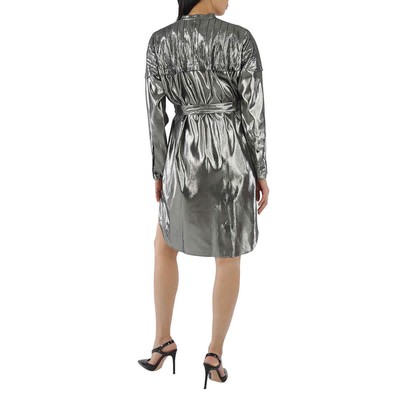 Pre-owned Burberry Ladies Silk Lurex Shirt Dress With Pleats In Silver