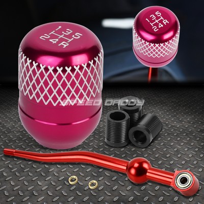 КРАСНЫЙ АЛЮМИНИЕВЫЙ РЫЧАГ ПЕРЕКЛЮЧЕНИЯ ПЕРЕДАЧ С ДВОЙНЫМ ИЗГИБОМ И РОЗОВОЙ 5-СТУПЕНЧАТОЙ СЕТЧАТОЙ РУЧКОЙ ДЛЯ EK/ EJ/ EG/DC