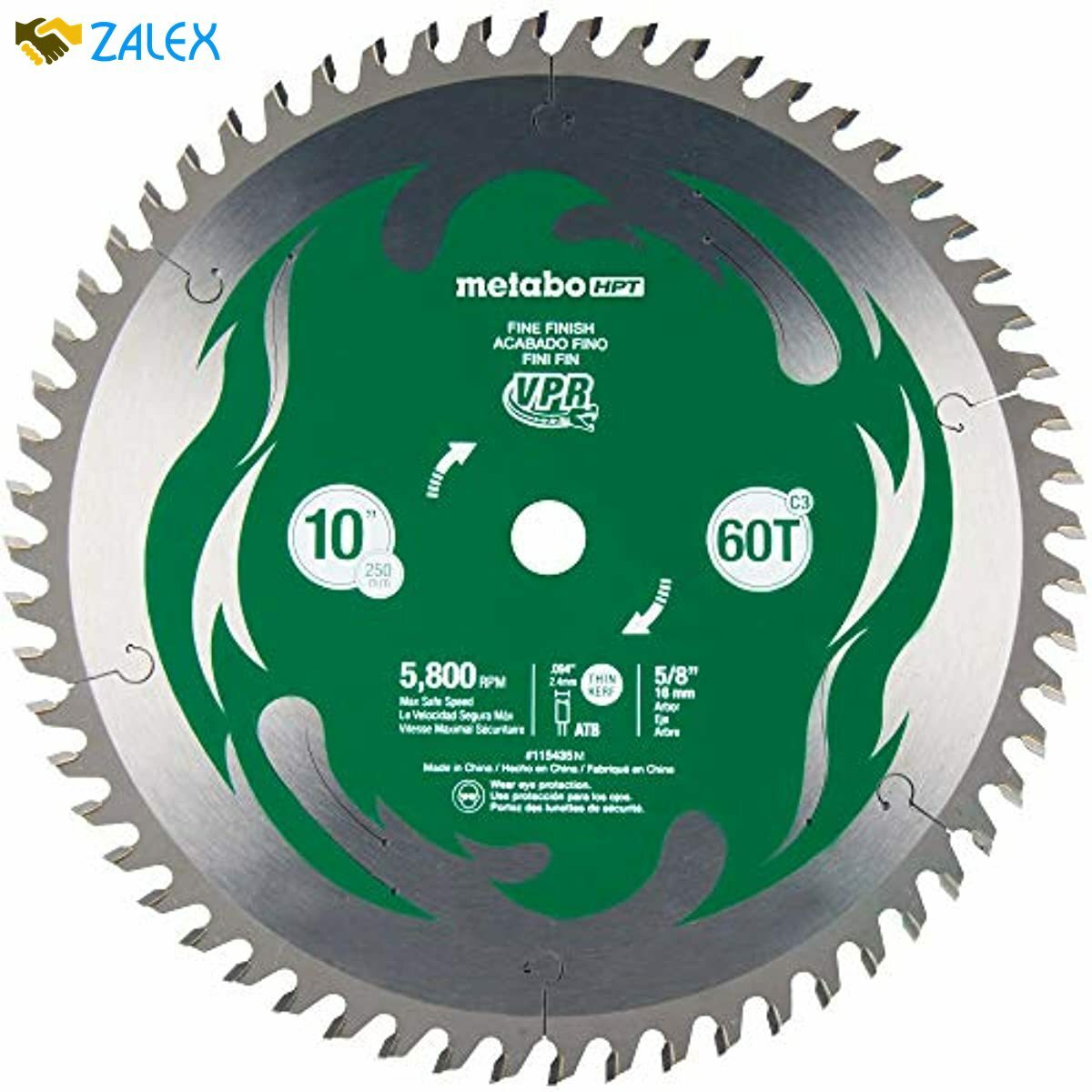 Metabo HPT 10Inch Miter Saw/Table Saw Blade, 60T, Fine Finish, 5/8
