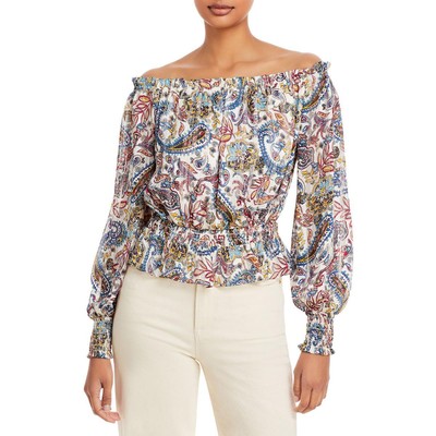 

Белая рубашка с открытыми плечами Aqua Womens Paisley  BHFO 5572, White multi