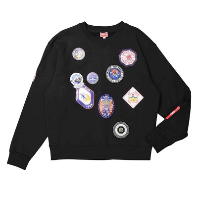 Pre-owned Kenzo Travel Patches Crewneck Sweatshirt In Black