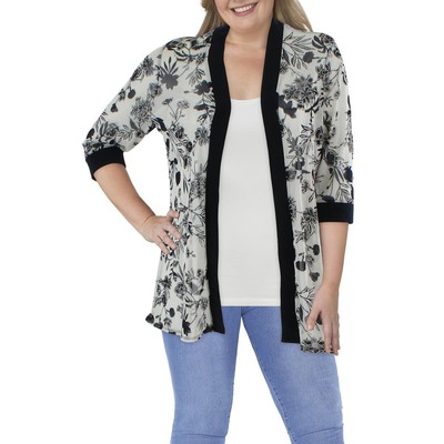 

R-M Richards Womens Mesh Printed Open Front Blazer Jacket Plus BHFO 5346, Navy