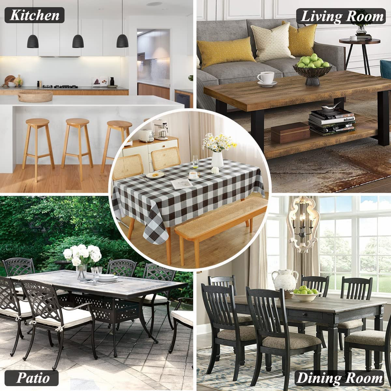 Rectangle Vinyl Tablecloth, Water-Proof & Oil-Proof PVC Table Covers with Flanne