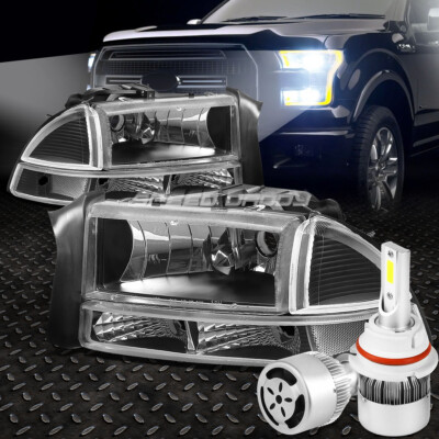 ЧЕРНАЯ ФАРА С КОРПУСОМ + ПРОЗРАЧНЫЙ УГОЛ + БЕЛЫЙ СВЕТОДИОД 9007 HID с ВЕНТИЛЯТОРОМ ДЛЯ 97-04 DURANGO