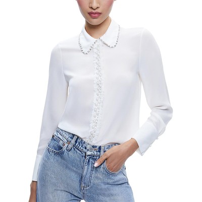 Женская блузка с длинным рукавом и украшенным воротником-стойкой Alice and Olivia BHFO 4258